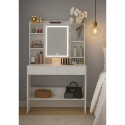 Kaptafels-Parya Home Bobbel Home - Moderne Witte Make-up tafel met Instelbare LED Verlichting