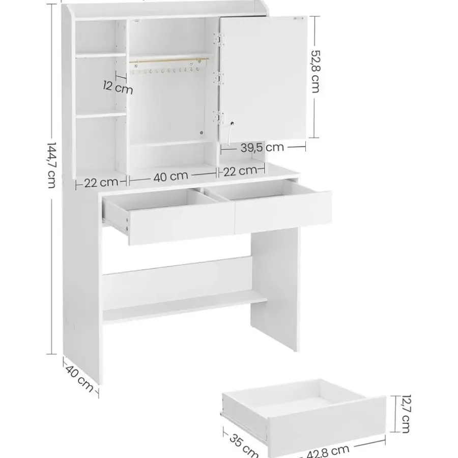 Kaptafels-Parya Home Bobbel Home - Moderne Witte Make-up tafel met Instelbare LED Verlichting