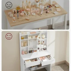 Kaptafels-Parya Home Bobbel Home - Moderne Witte Make-up tafel met Instelbare LED Verlichting