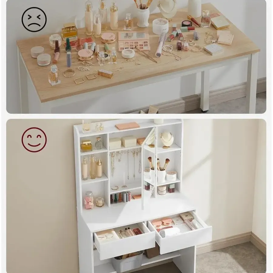 Kaptafels-Parya Home Bobbel Home - Moderne Witte Make-up tafel met Instelbare LED Verlichting