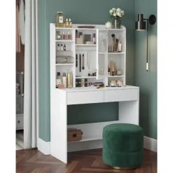 Kaptafels-Parya Home Bobbel Home - Moderne Witte Make-up tafel met Instelbare LED Verlichting