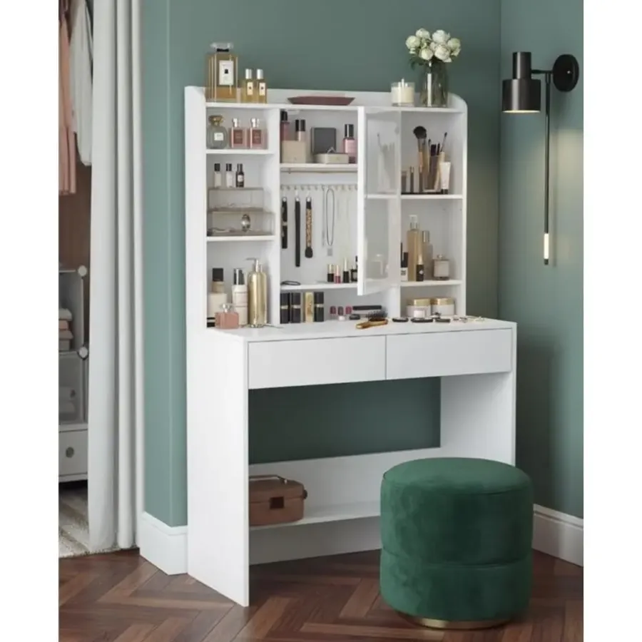 Kaptafels-Parya Home Bobbel Home - Moderne Witte Make-up tafel met Instelbare LED Verlichting