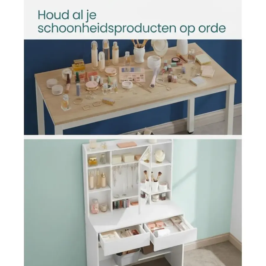 Kaptafels-Parya Home Bobbel Home - Moderne Witte Make-up tafel met Instelbare LED Verlichting