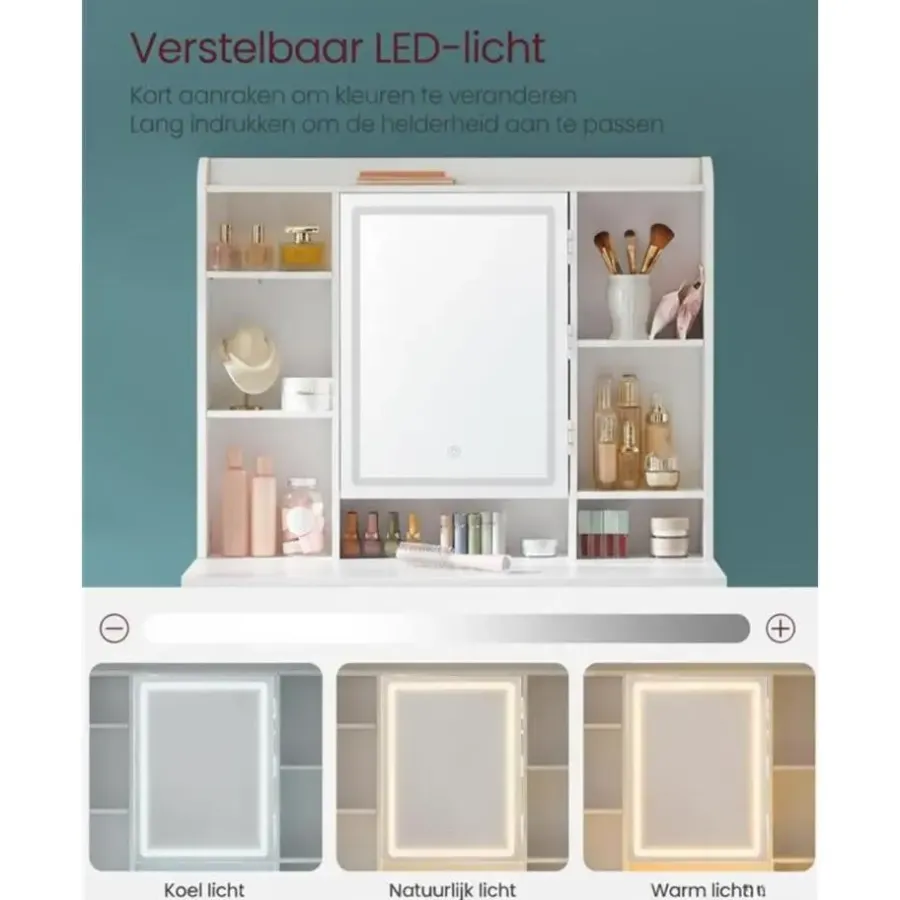 Kaptafels-Parya Home Bobbel Home - Moderne Witte Make-up tafel met Instelbare LED Verlichting