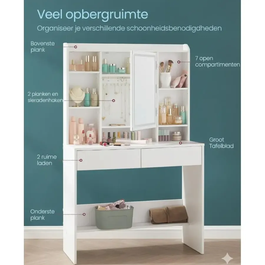 Kaptafels-Parya Home Bobbel Home - Moderne Witte Make-up tafel met Instelbare LED Verlichting