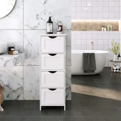 Ladekasten|Ladekasten-Parya Home Bobbel Home - Smalle Ladekast - 4 Lades - Hout - Wit
