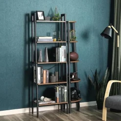 Wandkasten-Bobbel Home - Vintage - Kast Met 5 Planken - Zwart/Bruin