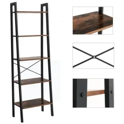 Wandkasten-Bobbel Home - Vintage - Kast Met 5 Planken - Zwart/Bruin