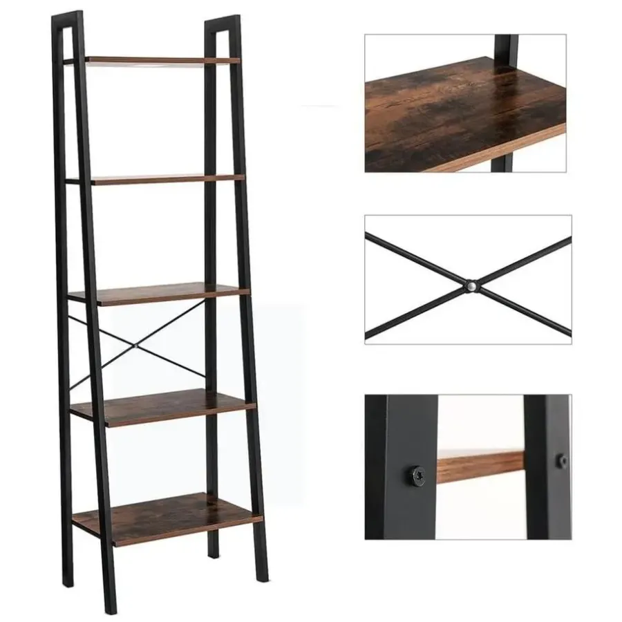 Wandkasten-Bobbel Home - Vintage - Kast Met 5 Planken - Zwart/Bruin