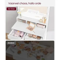 Kaptafels-Bobbel Home - Witte Kaptafel - Rechthoekige spiegel - Gloeilampen