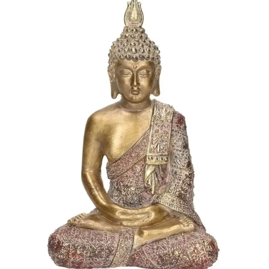 Beelden-Merkloos Boeddha beeld - goudkleurig - zittend - polystone - 20 cm