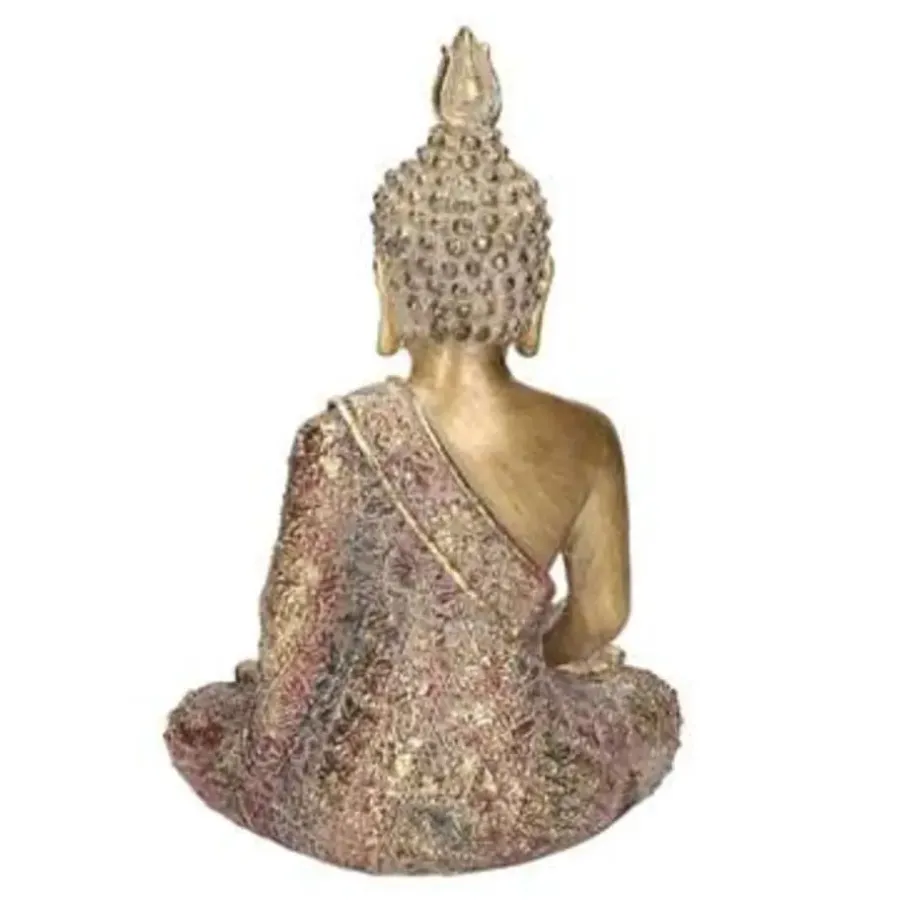 Beelden-Merkloos Boeddha beeld - goudkleurig - zittend - polystone - 20 cm