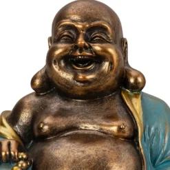 Beelden-Merkloos Boeddha beeld Happy Shaman - kunststeen - goud/jade - 22 x 23 cm