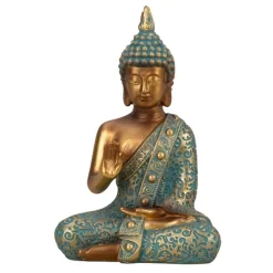 Merkloos Boeddha beeld Shaman - binnen/buiten - goud/jade - 10 x 14 cm