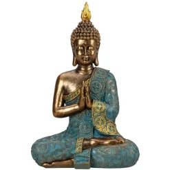 Beelden-Merkloos Boeddha beeld Shaman - binnen/buiten - goud/jade - 20 x 30 cm