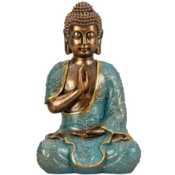 Merkloos Boeddha beeld Shaman - binnen/buiten - goud/jade - 14 x 23 cm