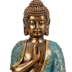 Merkloos Boeddha beeld Shaman - binnen/buiten - goud/jade - 14 x 23 cm