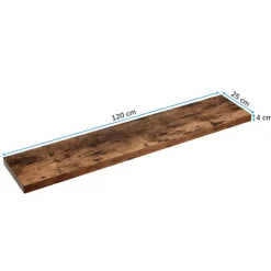 Wandplanken-ACAZA Boeken Plank van 120 cm lang, industrieel design, vintage bruin