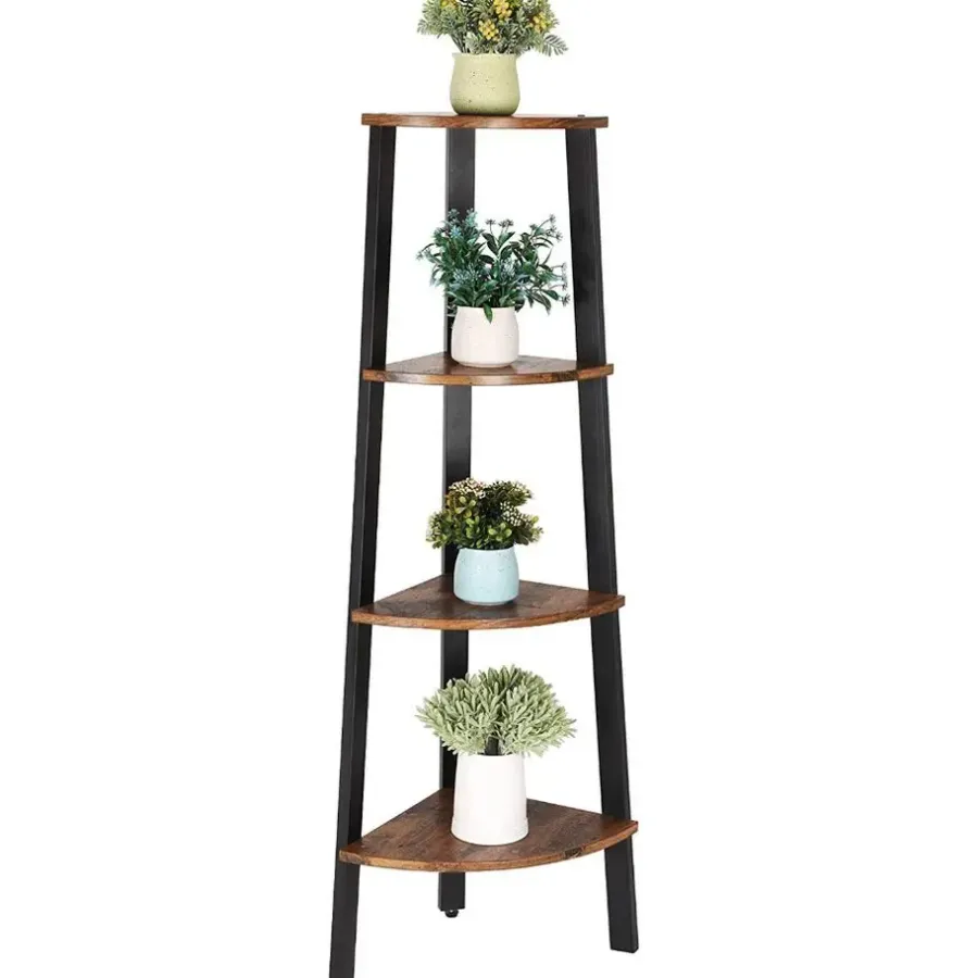 Merkloos Boekenkast - hoekkast - 4 legplanken - 34x125x34 cm - vintage bruin