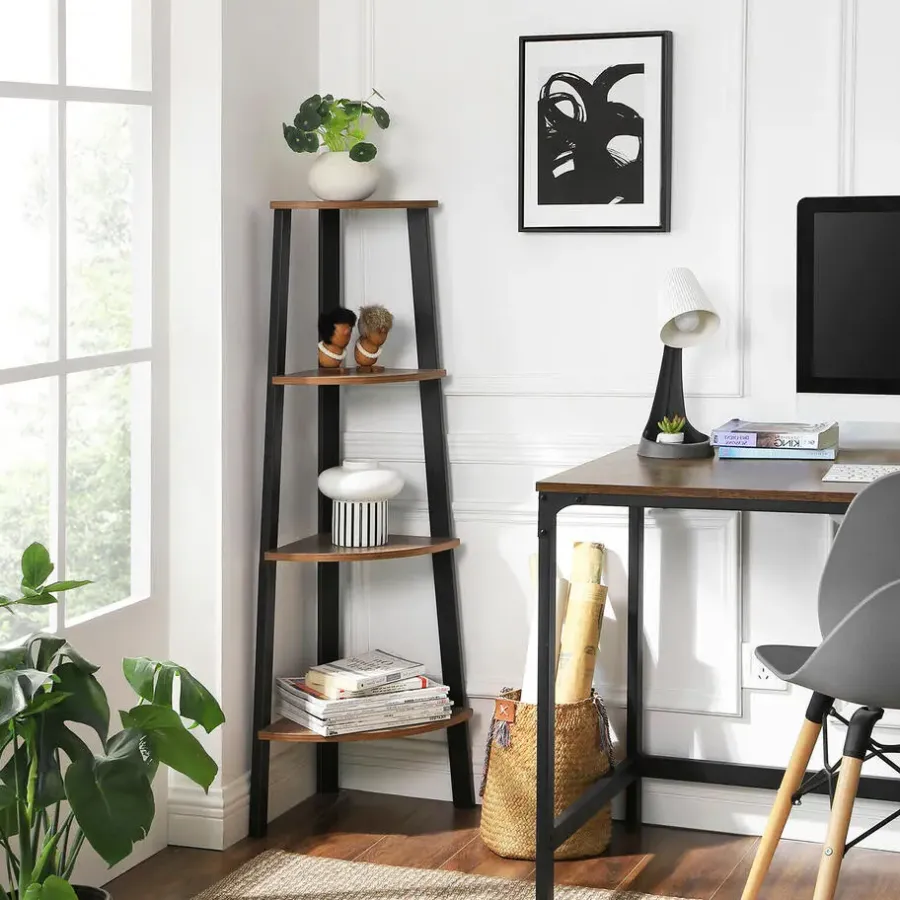 Merkloos Boekenkast - hoekkast - 4 legplanken - 34x125x34 cm - vintage bruin