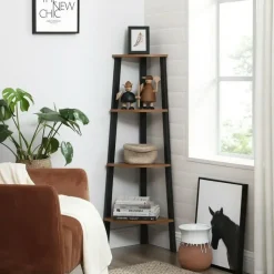 Merkloos Boekenkast - hoekkast - 4 legplanken - 34x125x34 cm - vintage bruin