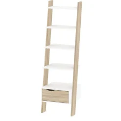 Leen Bakker Boekenkast Delta 1-lade - wit/eikenkleur - 180,4x55,1x48,1 cm