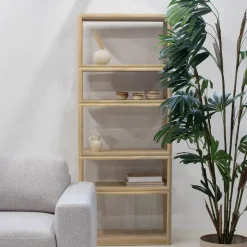 Boekenkasten|Boekenkasten-Giga Meubel Boekenkast Naturel Mangohout - 80x40x200cm - Noëlle