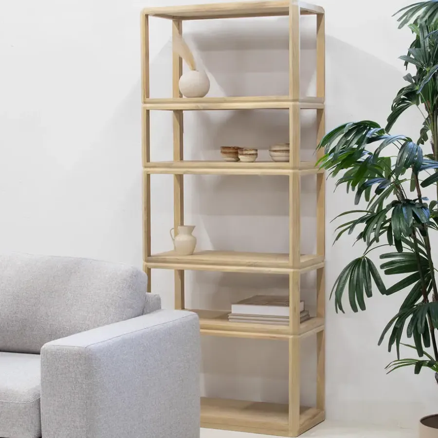 Boekenkasten|Boekenkasten-Giga Meubel Boekenkast Naturel Mangohout - 80x40x200cm - Noëlle