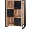 Boekenkasten|Boekenkasten-Emob Boekenkast Sapphire - 89x35x127cm - 3 deuren - zwart metaal/eikdecor