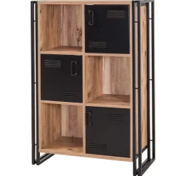Boekenkasten|Boekenkasten-Emob Boekenkast Sapphire - 89x35x127cm - 3 deuren - zwart metaal/eikdecor