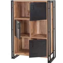 Boekenkasten|Boekenkasten-Emob Boekenkast Sapphire - 89x35x127cm - 3 deuren - zwart metaal/eikdecor