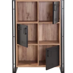 Boekenkasten|Boekenkasten-Emob Boekenkast Sapphire - 89x35x127cm - 3 deuren - zwart metaal/eikdecor