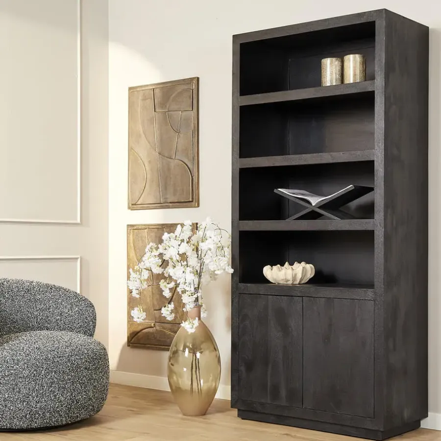 StarFurn Boekenkast Zwart Hout - 90x45x200cm - Brussel