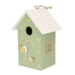 Tuindecoratie-Boltze Vogelhuisje - groen met wit dak - hout nestkastje - 22 cm