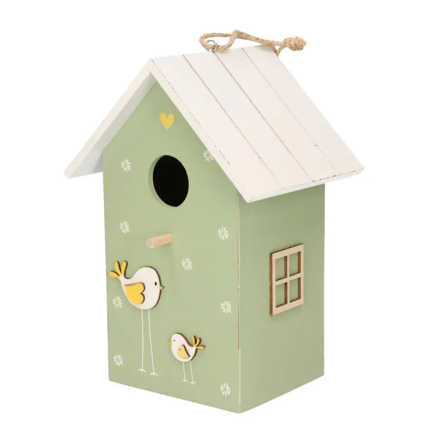 Tuindecoratie-Boltze Vogelhuisje - groen met wit dak - hout nestkastje - 22 cm