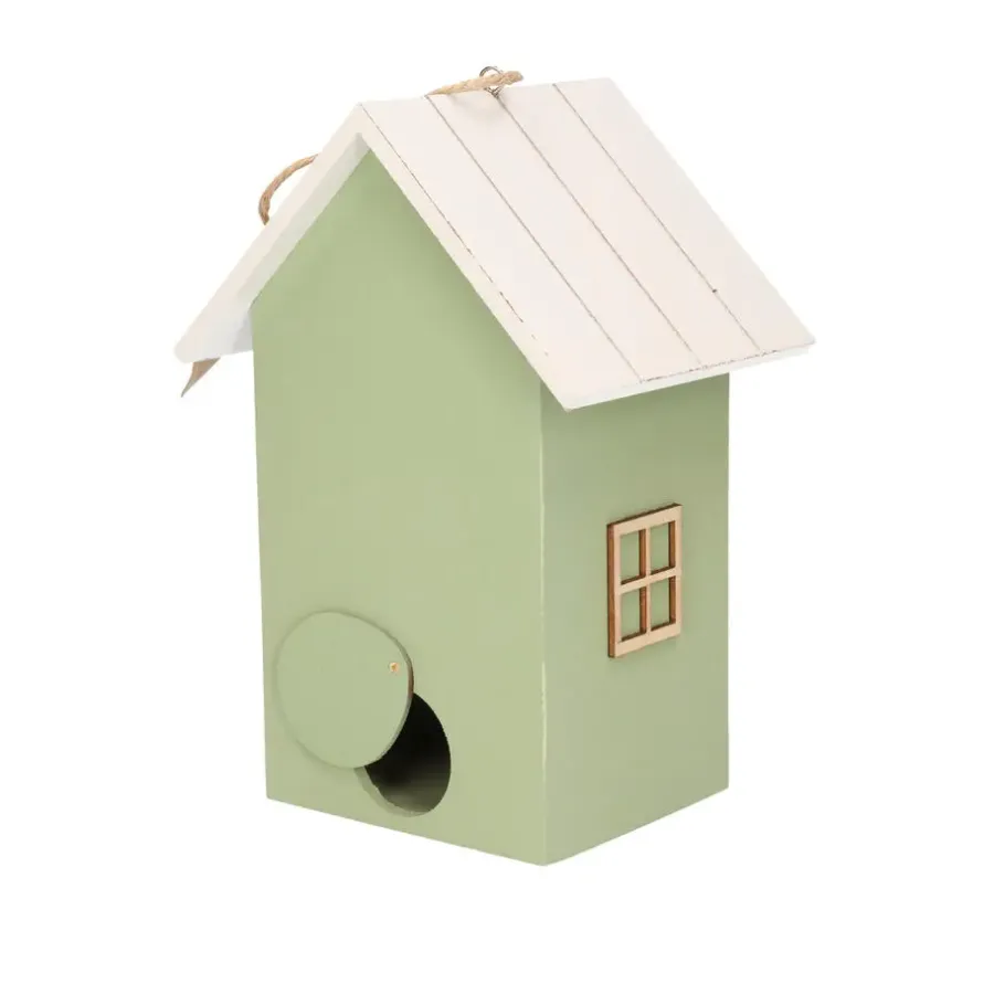 Tuindecoratie-Boltze Vogelhuisje - groen met wit dak - hout nestkastje - 22 cm
