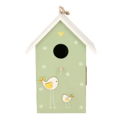 Tuindecoratie-Boltze Vogelhuisje - groen met wit dak - hout nestkastje - 22 cm