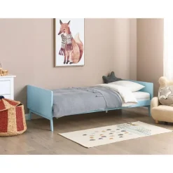 Kinderbedden-Beliani BONNAC - Eenpersoonsbed - Lichtblauw - 90 x 200 cm - Dennenhout