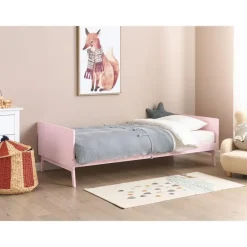 Beliani BONNAC - Eenpersoonsbed - Lichtroze - 90 x 200 cm - Dennenhout