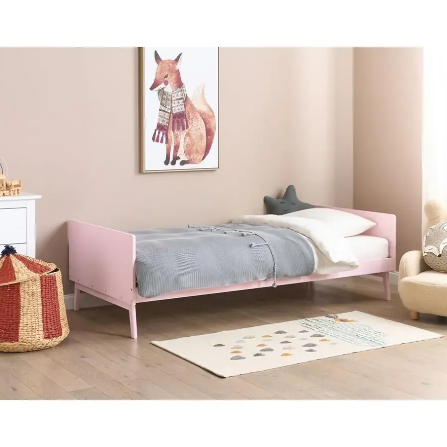 Beliani BONNAC - Eenpersoonsbed - Lichtroze - 90 x 200 cm - Dennenhout