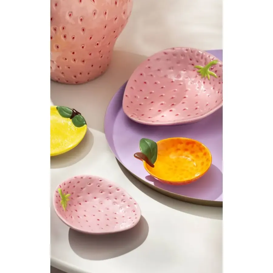 Borden-Leen Bakker Bordje Aardbei - roze - aardewerk - 5,5x13,5x14 cm