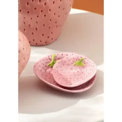Borden-Leen Bakker Bordje Aardbei - roze - aardewerk - 5,5x13,5x14 cm