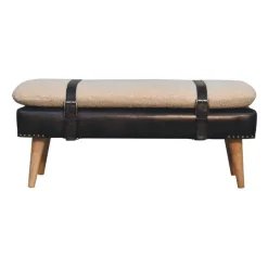 Artisan Furniture Bouclé Buffalo Hide Zwart Leren Bank, Bruin