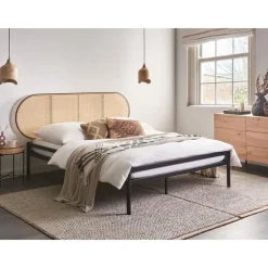 Beliani BOULIN - Tweepersoonsbed - Zwart - 140 x 200 cm - PE rotan