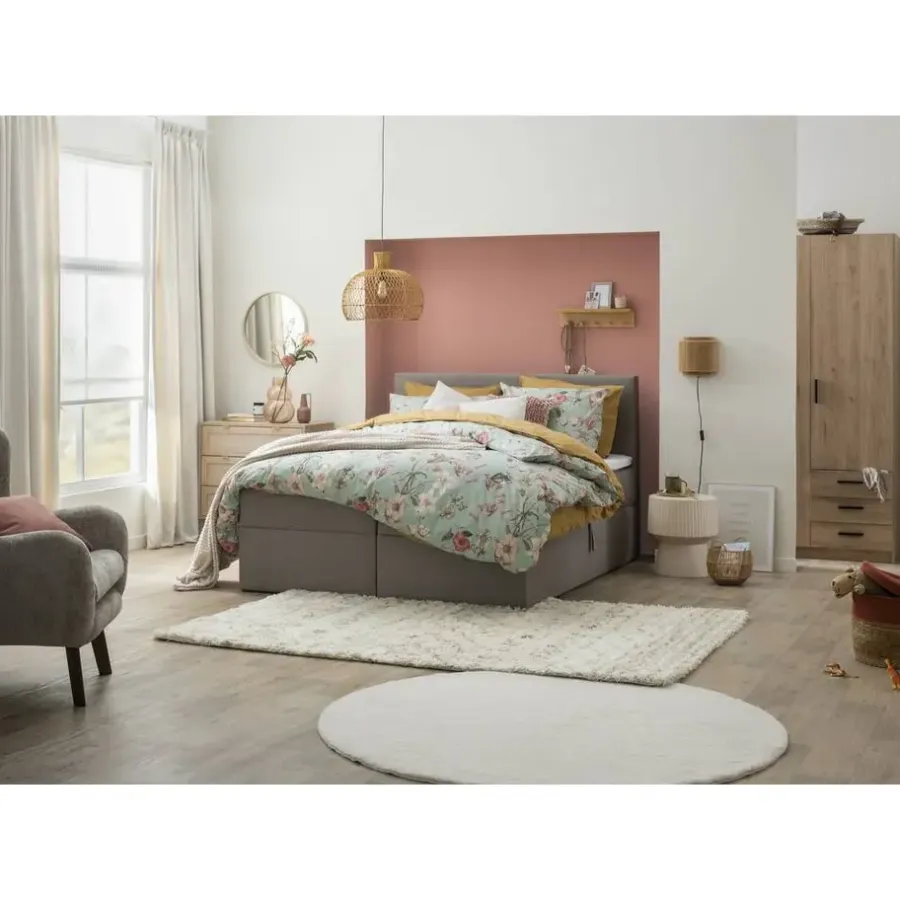 2-Persoons Boxsprings-Leen Bakker Boxcombinatie met opbergruimte Orebro 6-delig - taupe - 160x200 cm