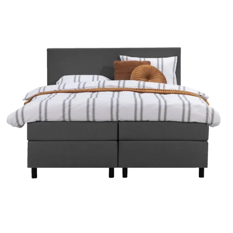2-Persoons Boxsprings-Leen Bakker Boxspring Liv egaal - antraciet - 180x200 cm - ronde poot