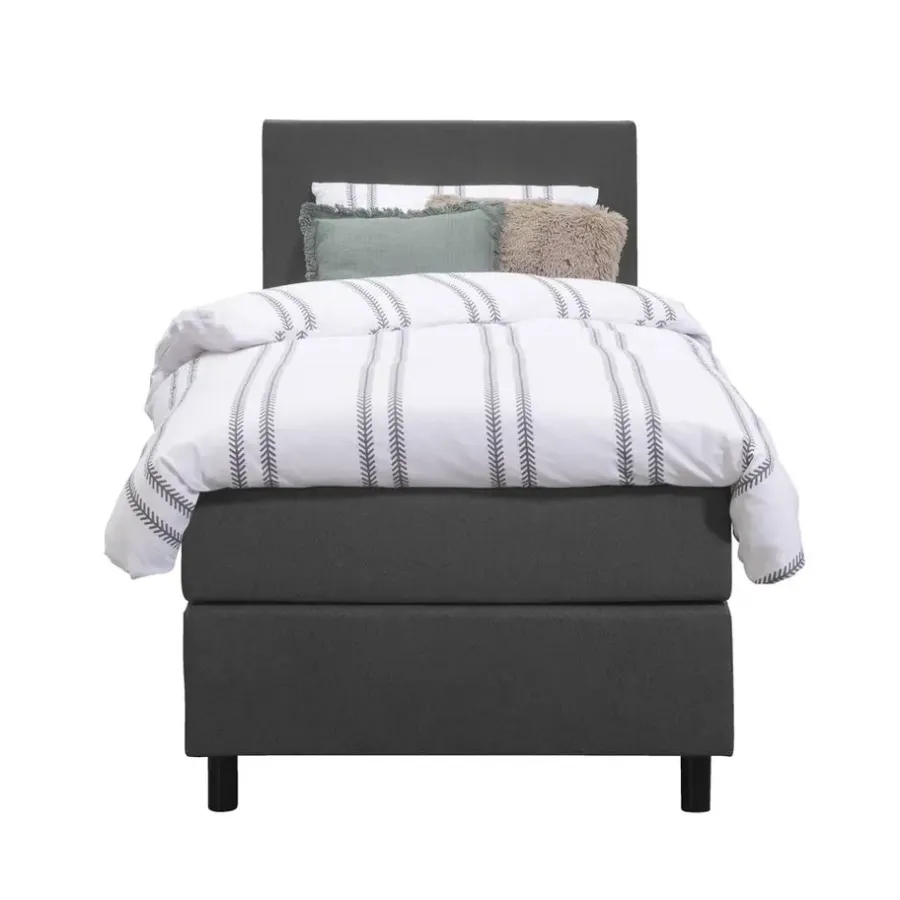 1-Persoons Boxsprings-Leen Bakker Boxspring Liv egaal - antraciet - 90x200 cm - ronde poot