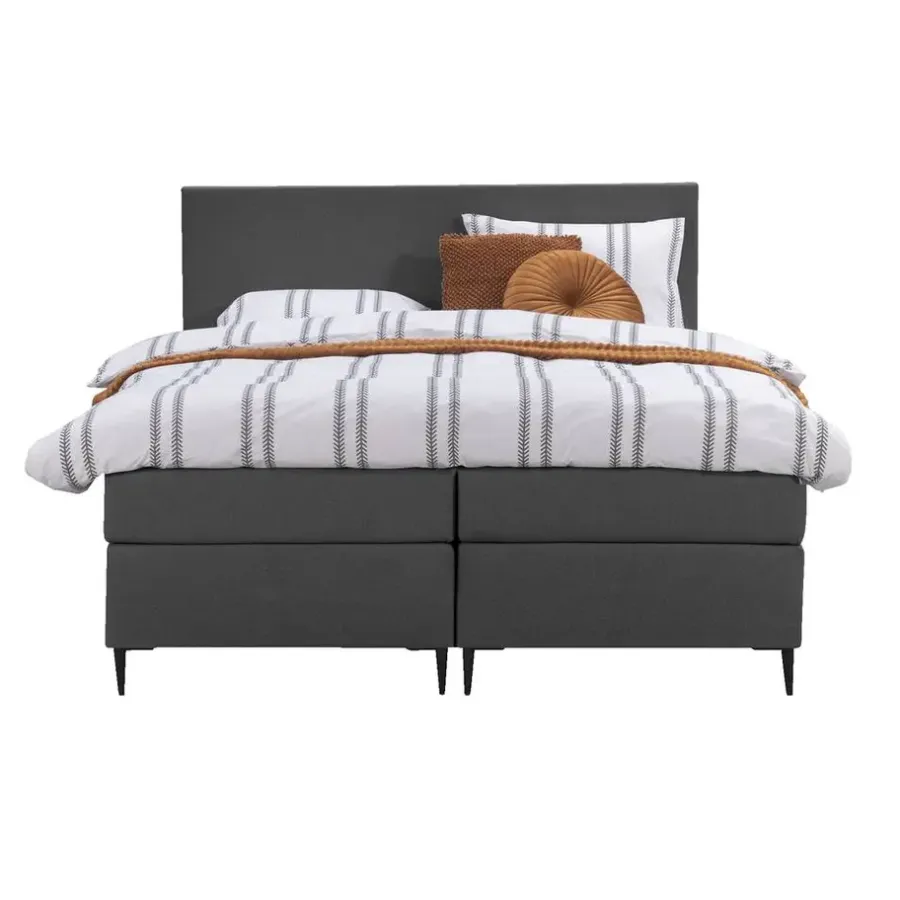 Leen Bakker Boxspring Liv egaal - antraciet - 180x200 cm - slanke poot