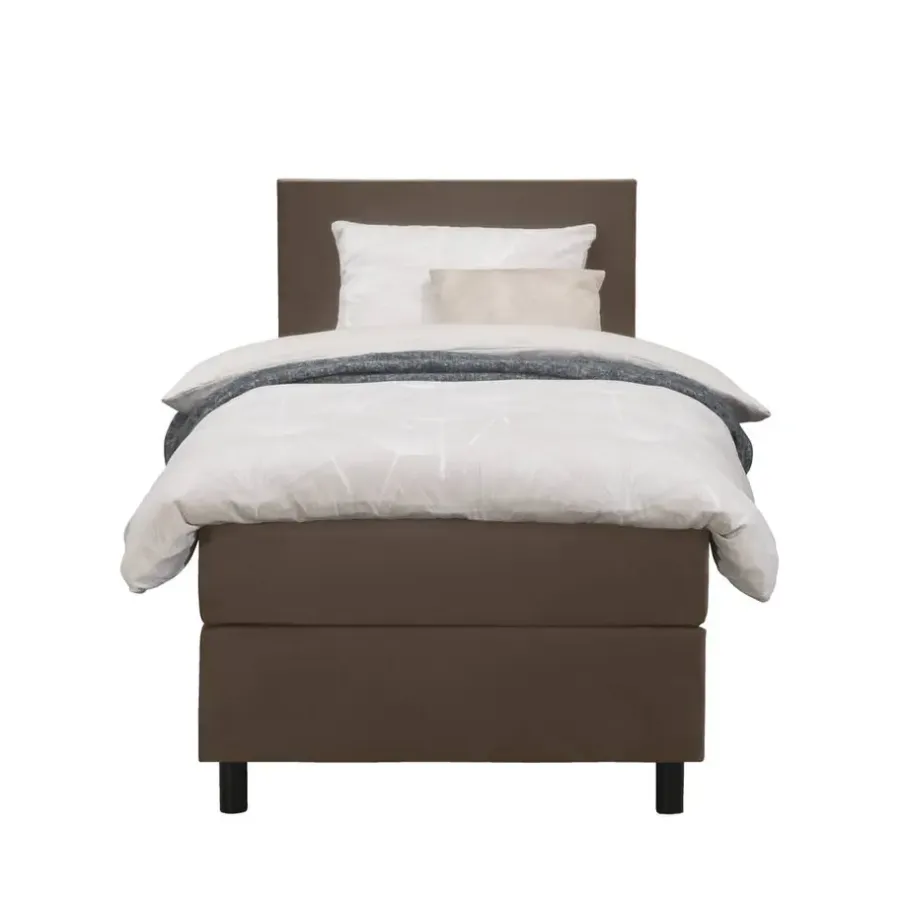 1-Persoons Boxsprings-Leen Bakker Boxspring Liv egaal - bruin - 90x200 cm - ronde poot