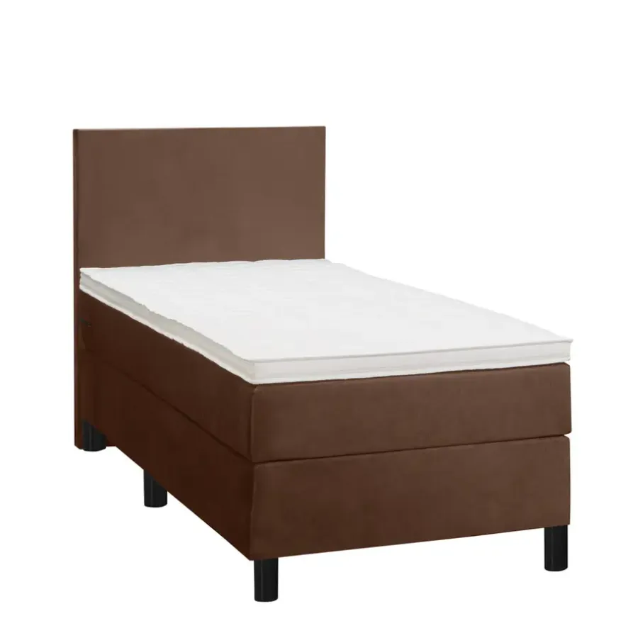 1-Persoons Boxsprings-Leen Bakker Boxspring Liv egaal - bruin - 90x200 cm - ronde poot
